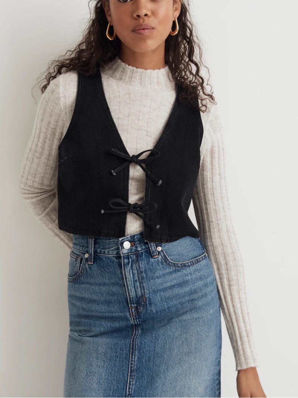 Madewell Denim Tie-Front Cropped Vest in Paulsen Wash